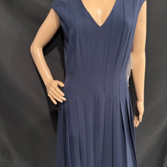 Adrianna Papell Navy Pleated Midi Dress – Size 12 - Picture 1 of 11